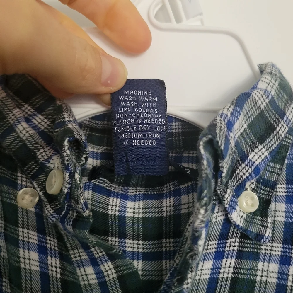 Polo Ralph Lauren 100% Cotton Long Sleeve Button Down Boys 5 Plaid Blue Green